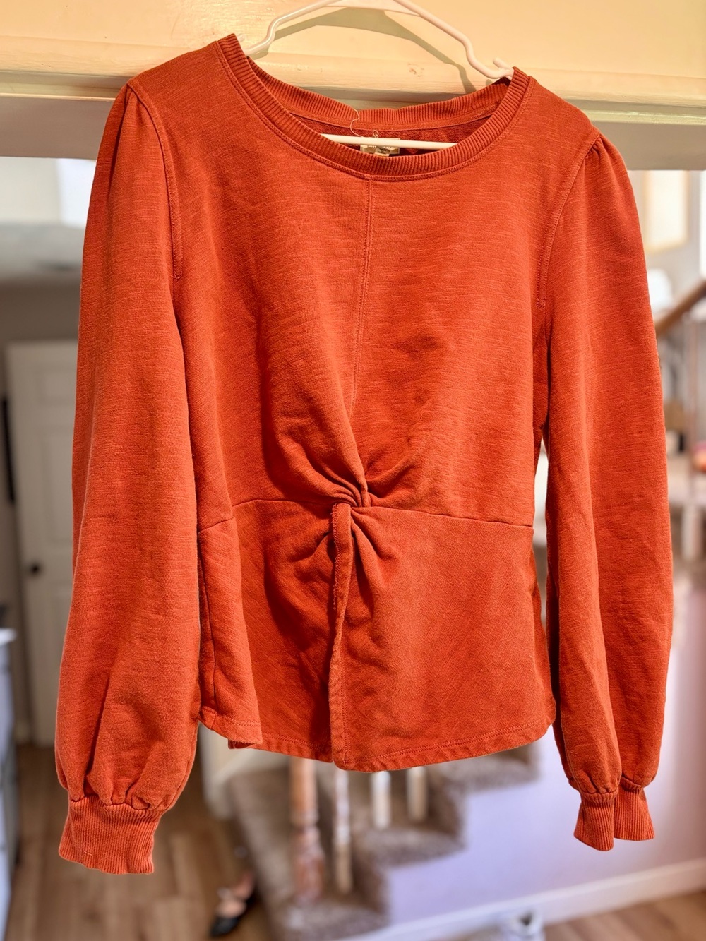 Pilcro Anthropologie Rust Twist-Waist Long Sleeve Sweatshirt